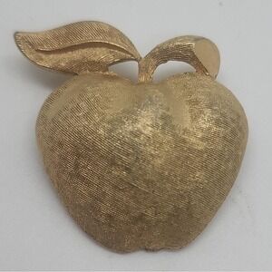 Vintage gold tone textured Coro APPLE fruit brooch pin